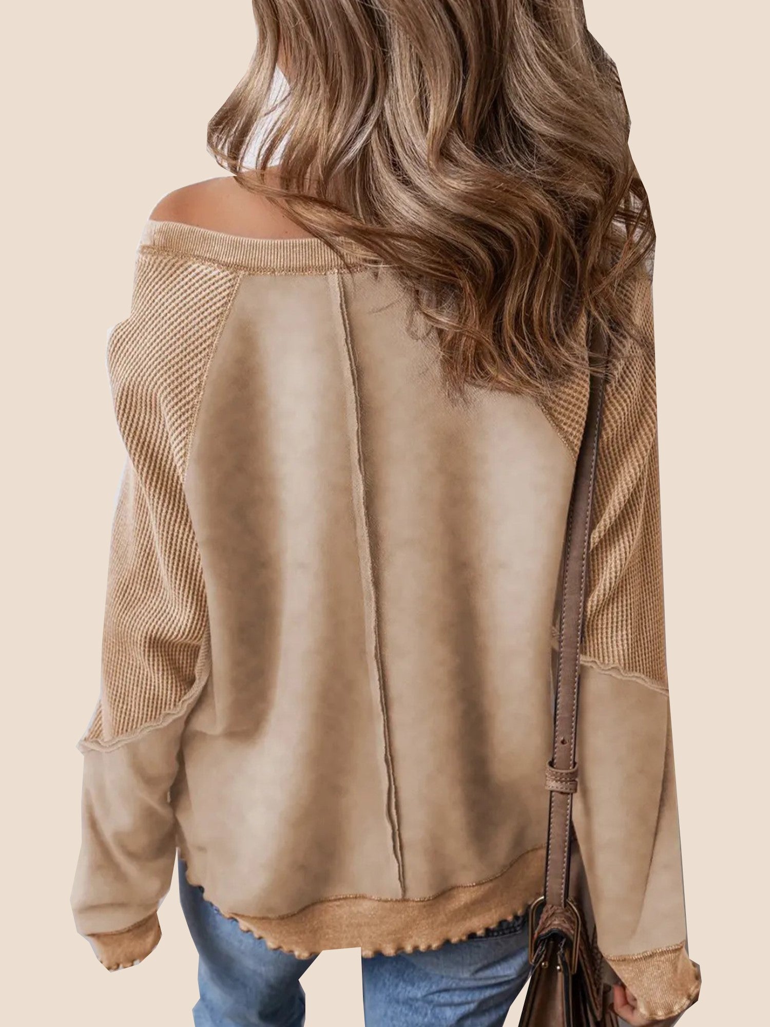 Women's  Reverse Seam Waffle Knit Sweatshirt