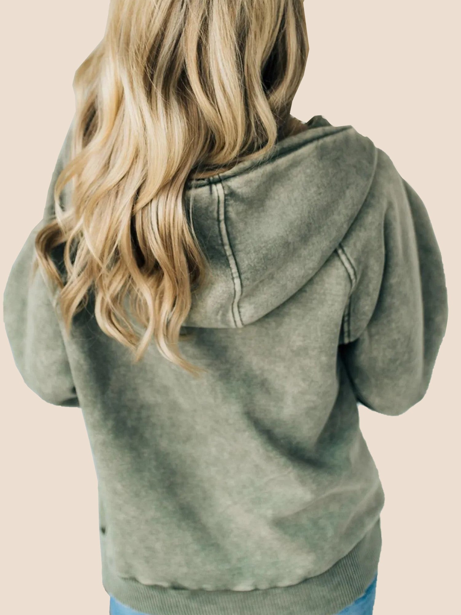 Women's 3/4 Zip Acid Washed Hoodie
