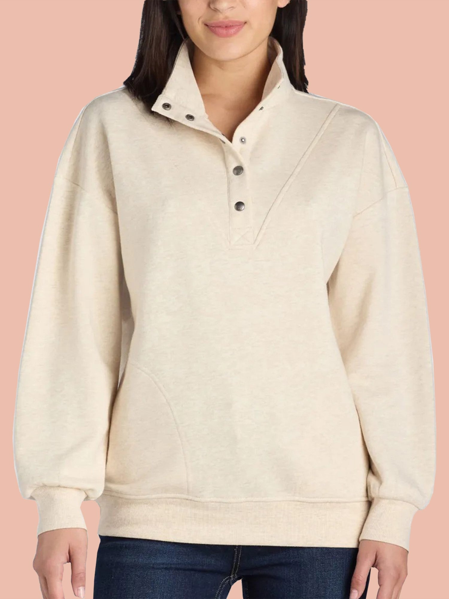 Mock Neck Henley Pullover Sweatshirt