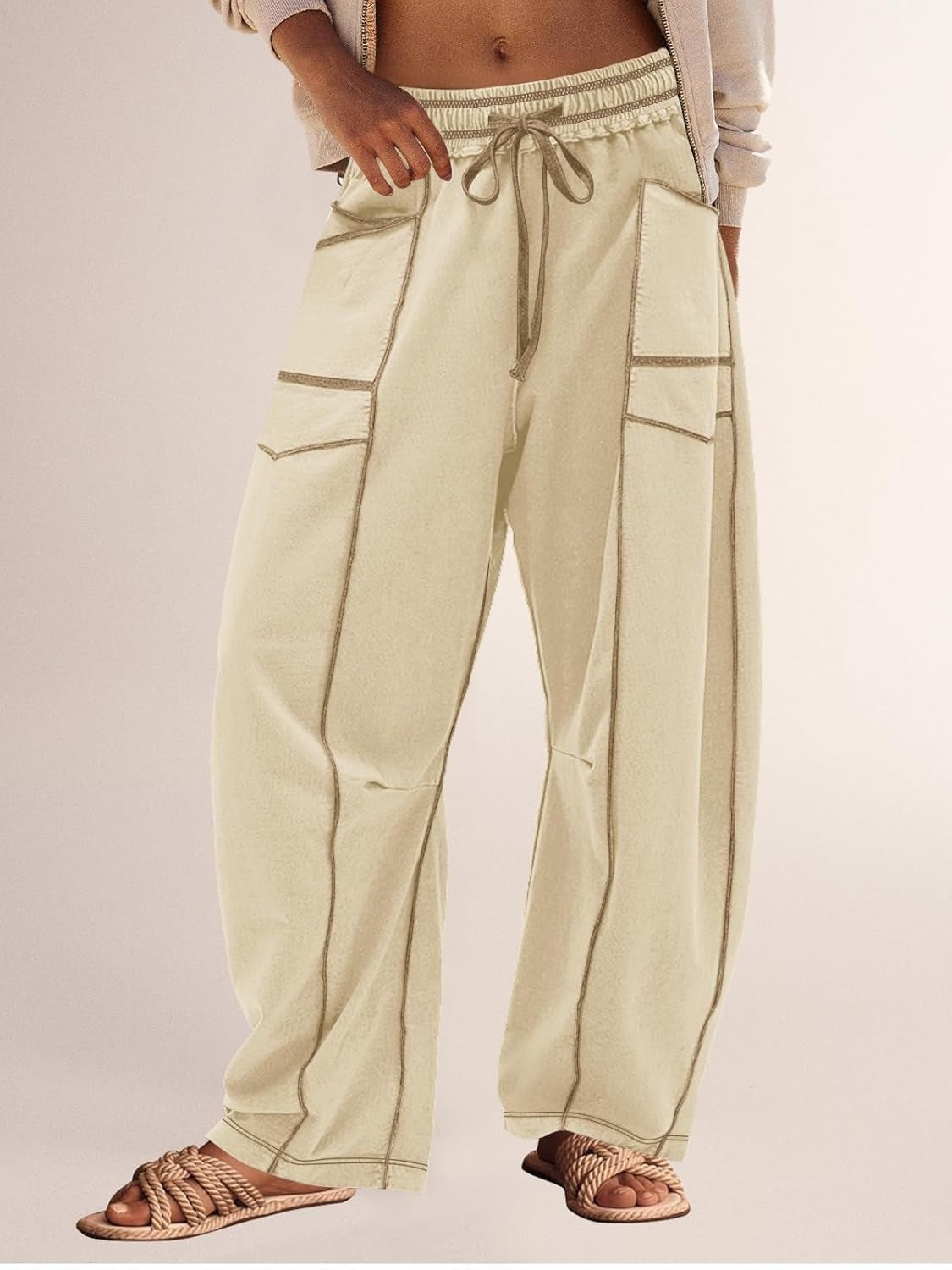 Women's High Waisted Drawstring Wide Leg Baggy Barrel Pants