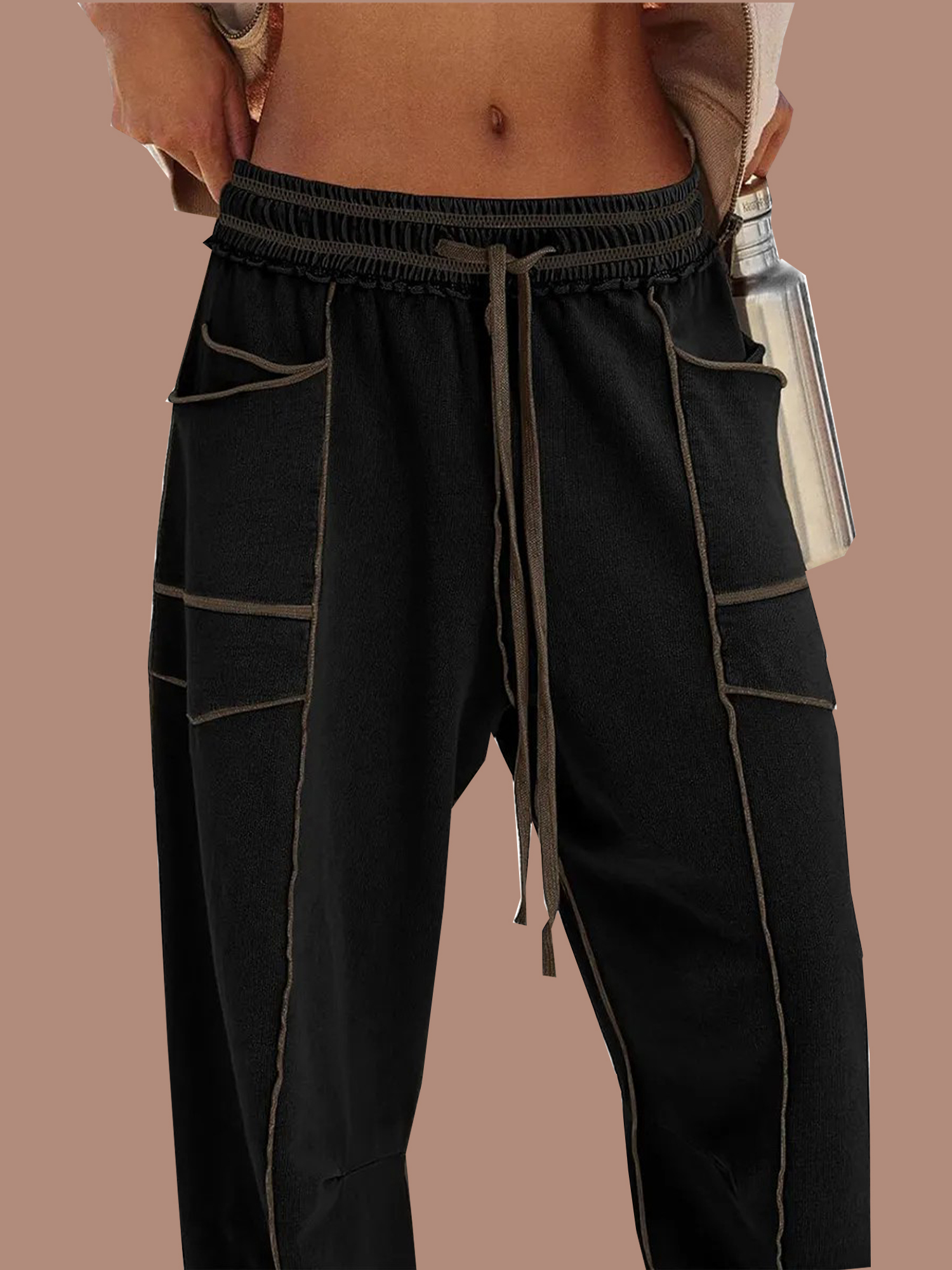 Women's High Waisted Drawstring Wide Leg Baggy Barrel Pants