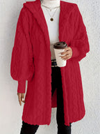 Women's Plush Fleece Soft Midi-Length Jacket with Pockets