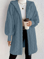 Women's Plush Fleece Soft Midi-Length Jacket with Pockets