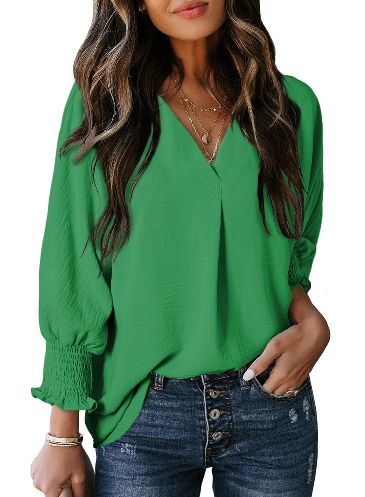Women's Casual 3/4 Sleeve V Neck Basic Tops