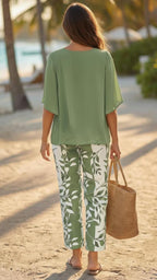 Trendy Green Print 3/4 Sleeve Two Piece Set
