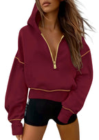 Women's Half Zip Long Sleeve Cropped Hoodie