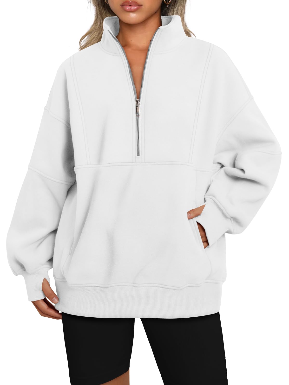Women's Half Zip Oversized Sweatshirt with Pockerts