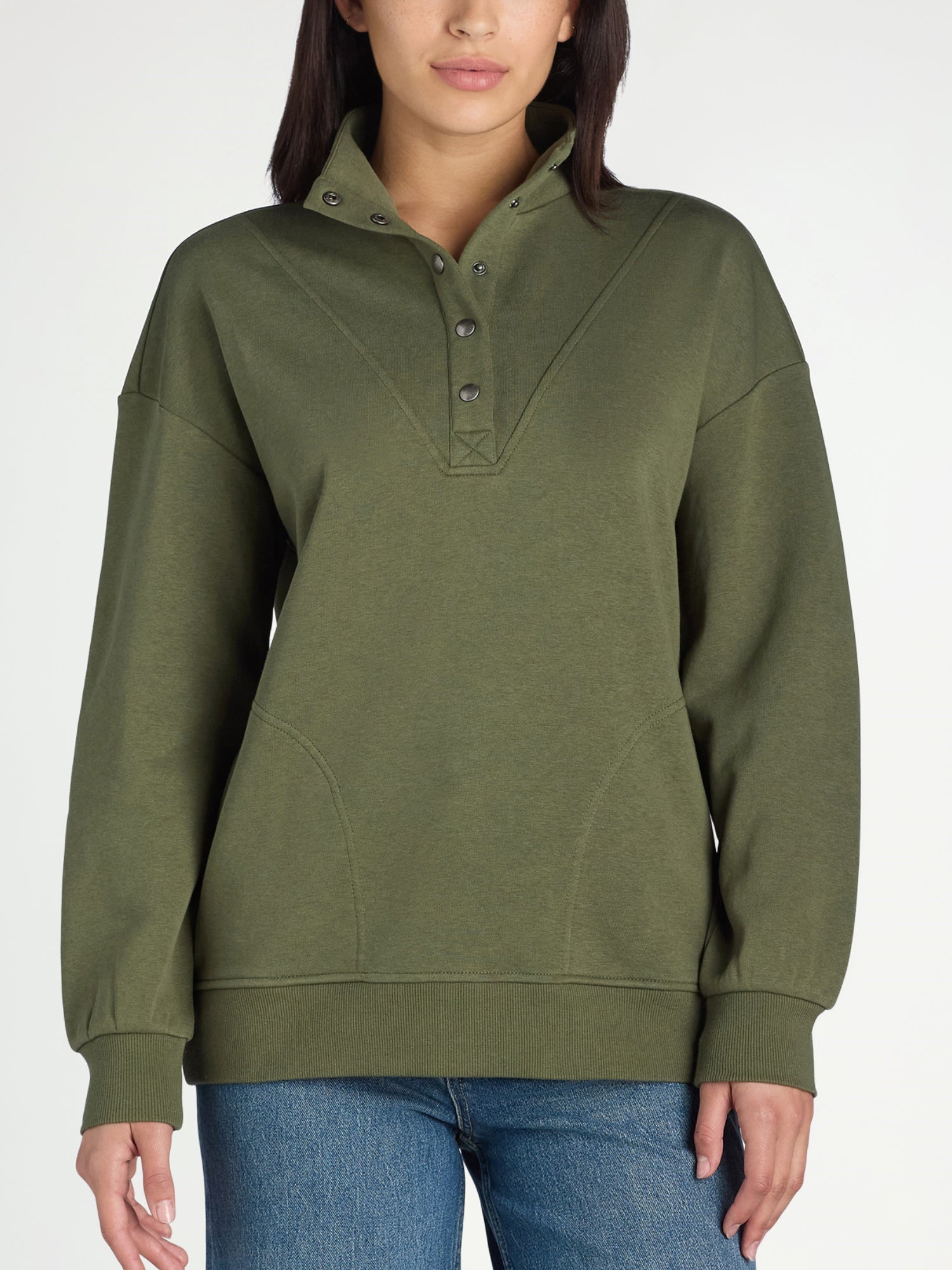 Mock Neck Henley Pullover Sweatshirt