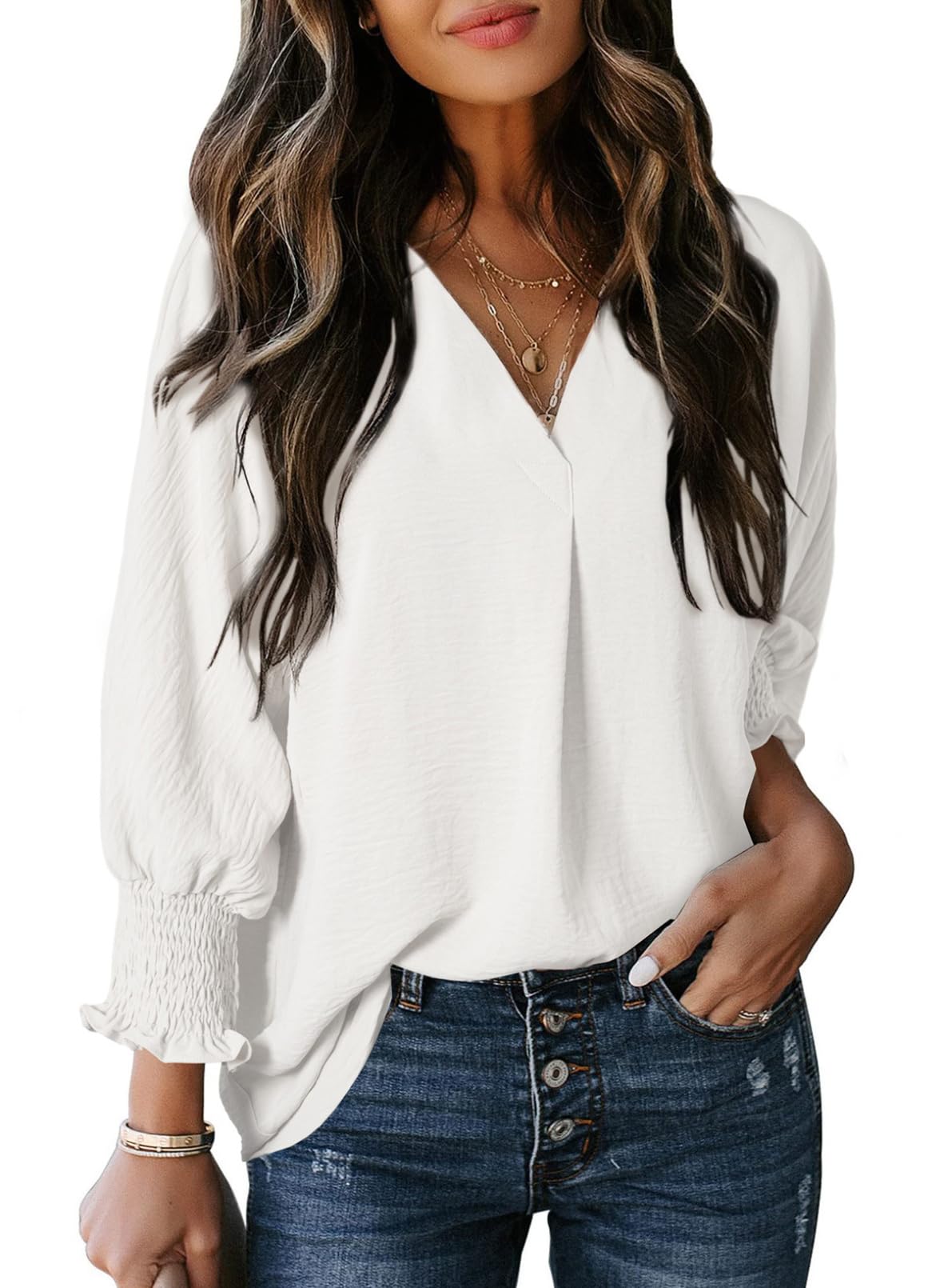 Women's Casual 3/4 Sleeve V Neck Basic Tops