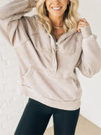 Women's 3/4 Zip Acid Washed Hoodie