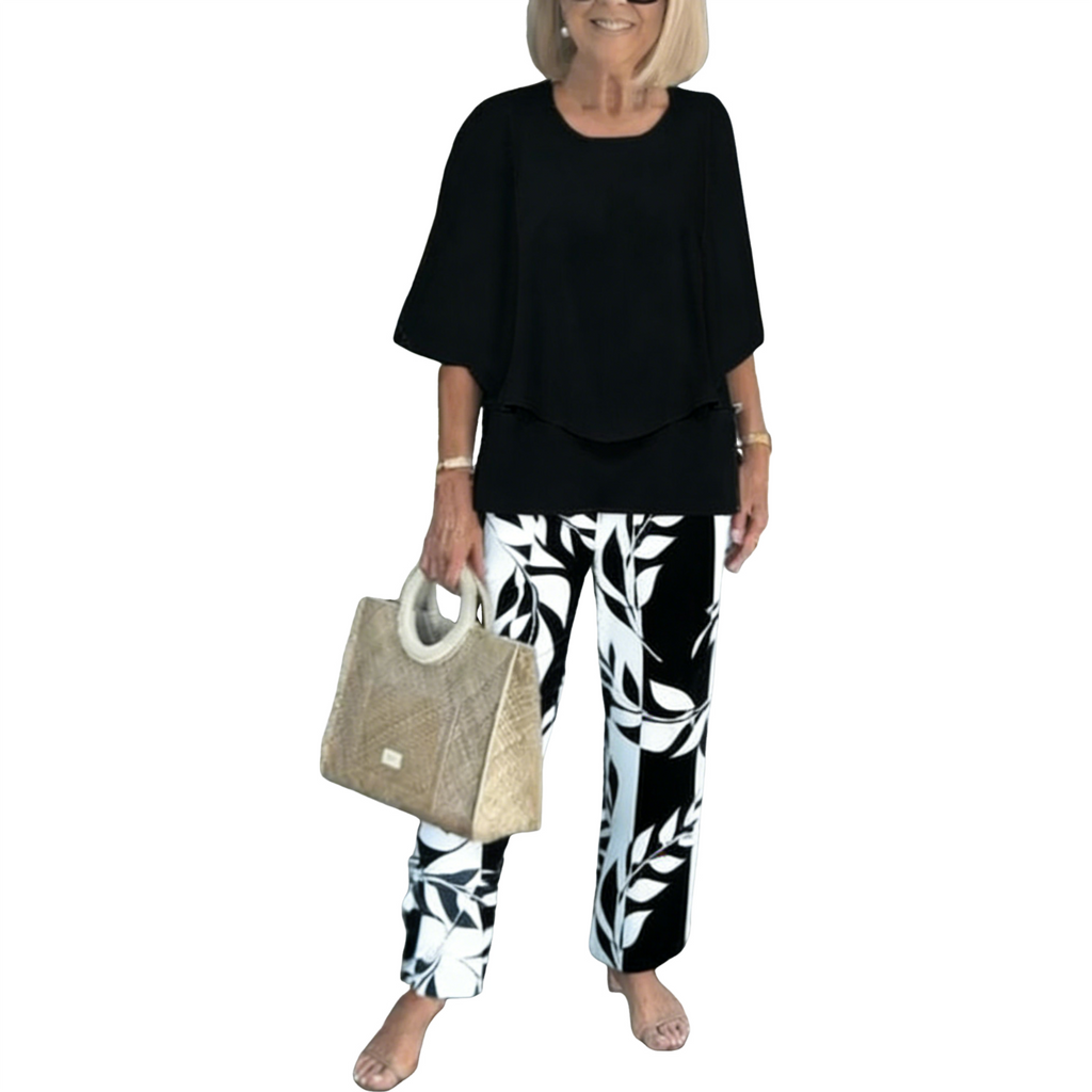 Trendy Green Print 3/4 Sleeve Two Piece Set