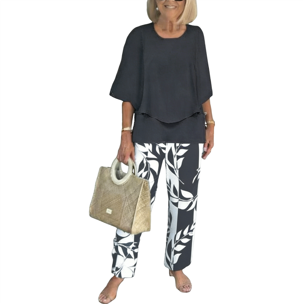 Trendy Green Print 3/4 Sleeve Two Piece Set