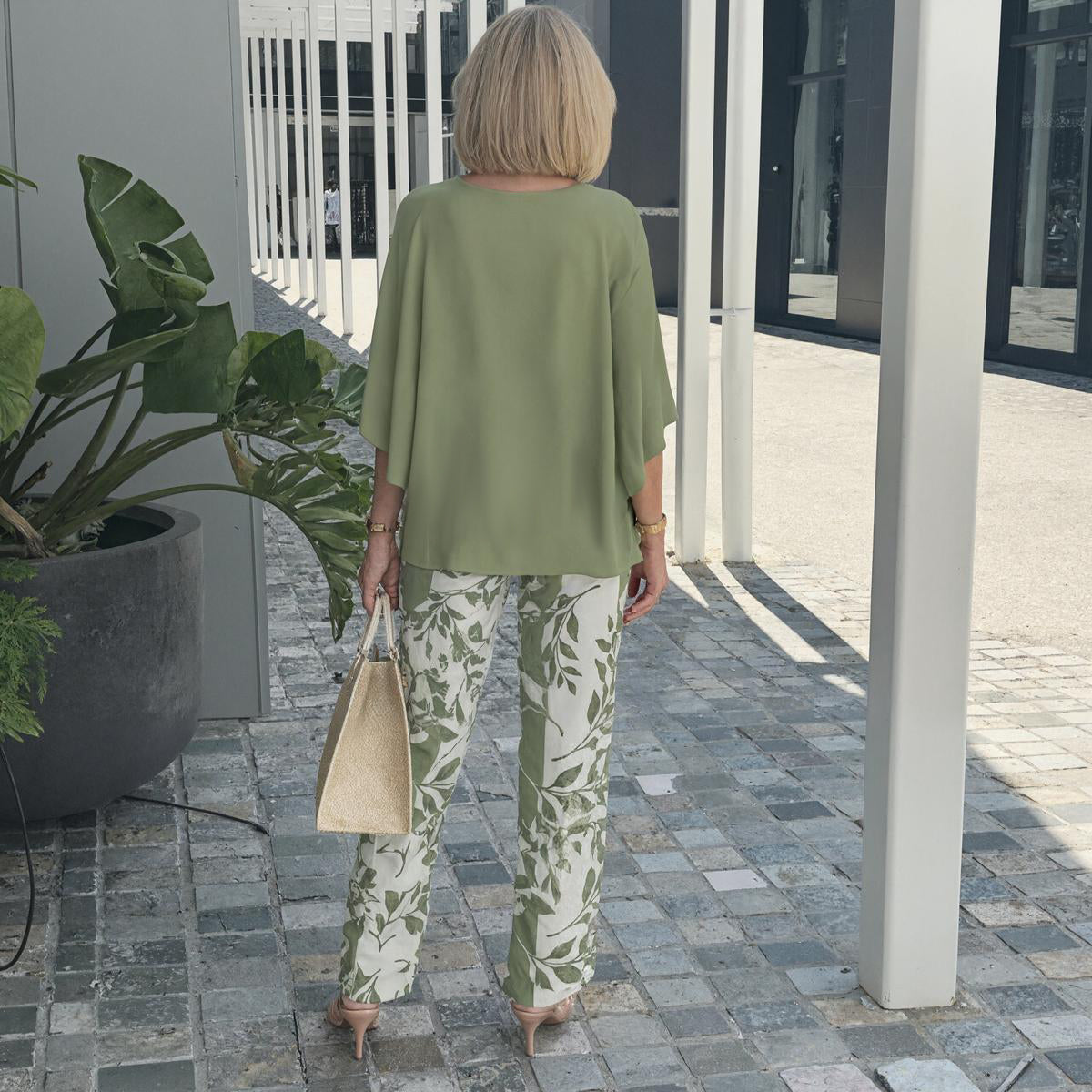 Trendy Green Print 3/4 Sleeve Two Piece Set