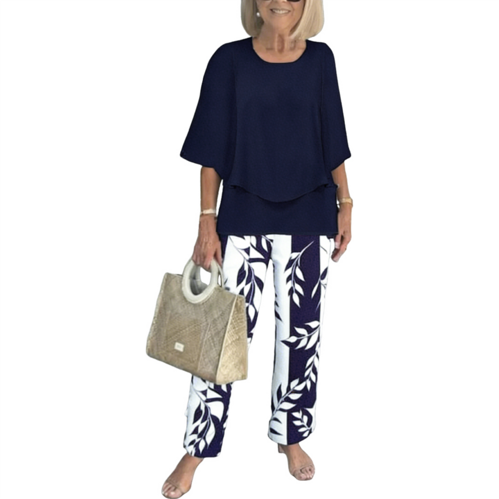 Trendy Green Print 3/4 Sleeve Two Piece Set