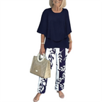 Trendy Green Print 3/4 Sleeve Two Piece Set
